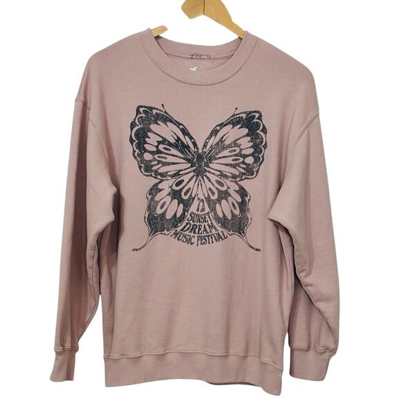 Hollister Butterfly Sweatshirt Dusty Rose Women's Size Medium - Picture 1 of 8